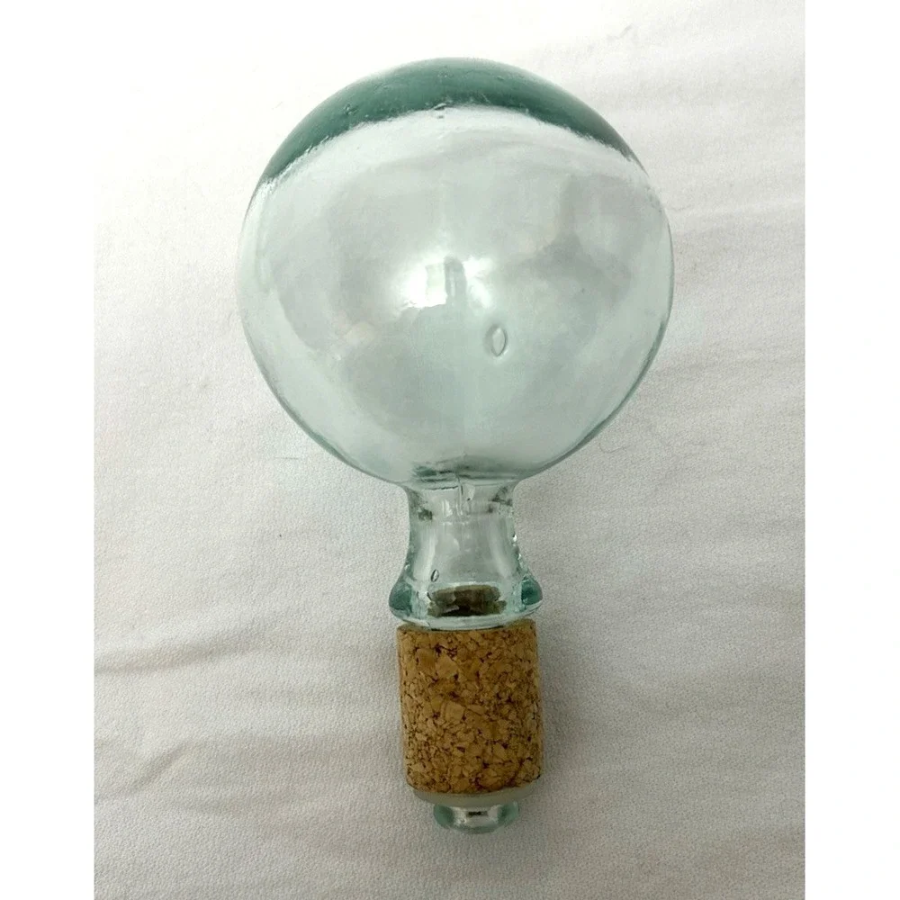Green Glass Decanter Bottle w/ Cork Stopper Barware